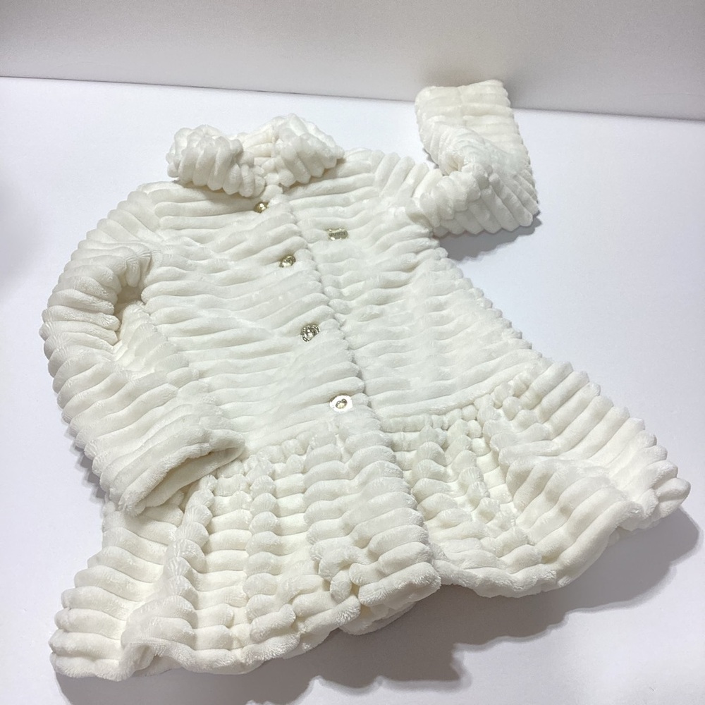 Juicy Couture Kids Faux Fur Dress Coat Cream White Ruffled Fancy Winter Coat 6